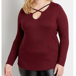 Maurice s Maroon Strappy Neck Cozy Tee Large
